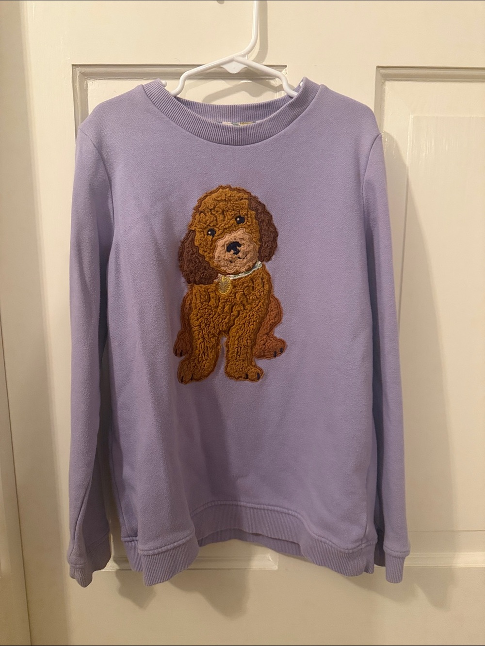 Mini Boden Lavender Crewneck with Brown Dog Appliqué